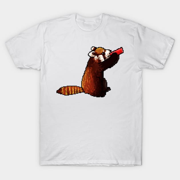 Red panda drinking from a red can T-Shirt by TheAlbinoSnowman